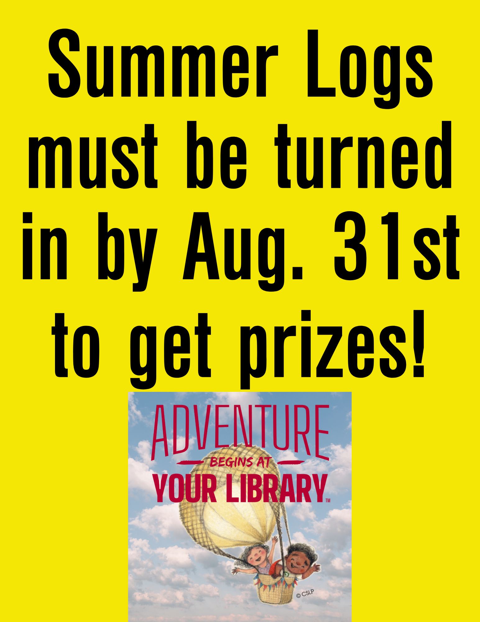 Summer Logs must be turned in by Aug. 31st to get prizes!